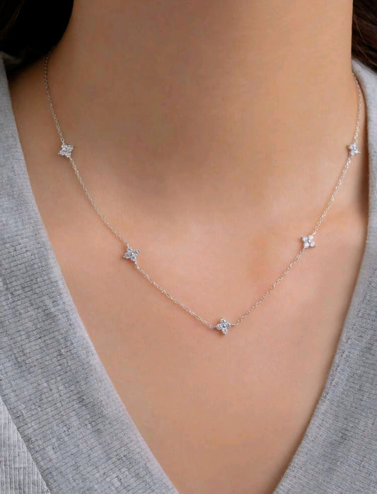 925 Sterling Silver - Gold Necklace Flower