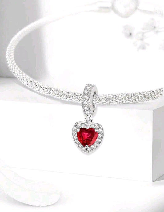 925 Sterling Silber Rot Herz Charm – Eleganter & Zeitloser Schmuck für Armbänder & Halsketten