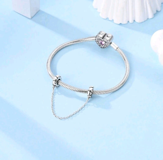 Heart Safety Chain Charm – 925 Sterling Silver Bracelet Connector