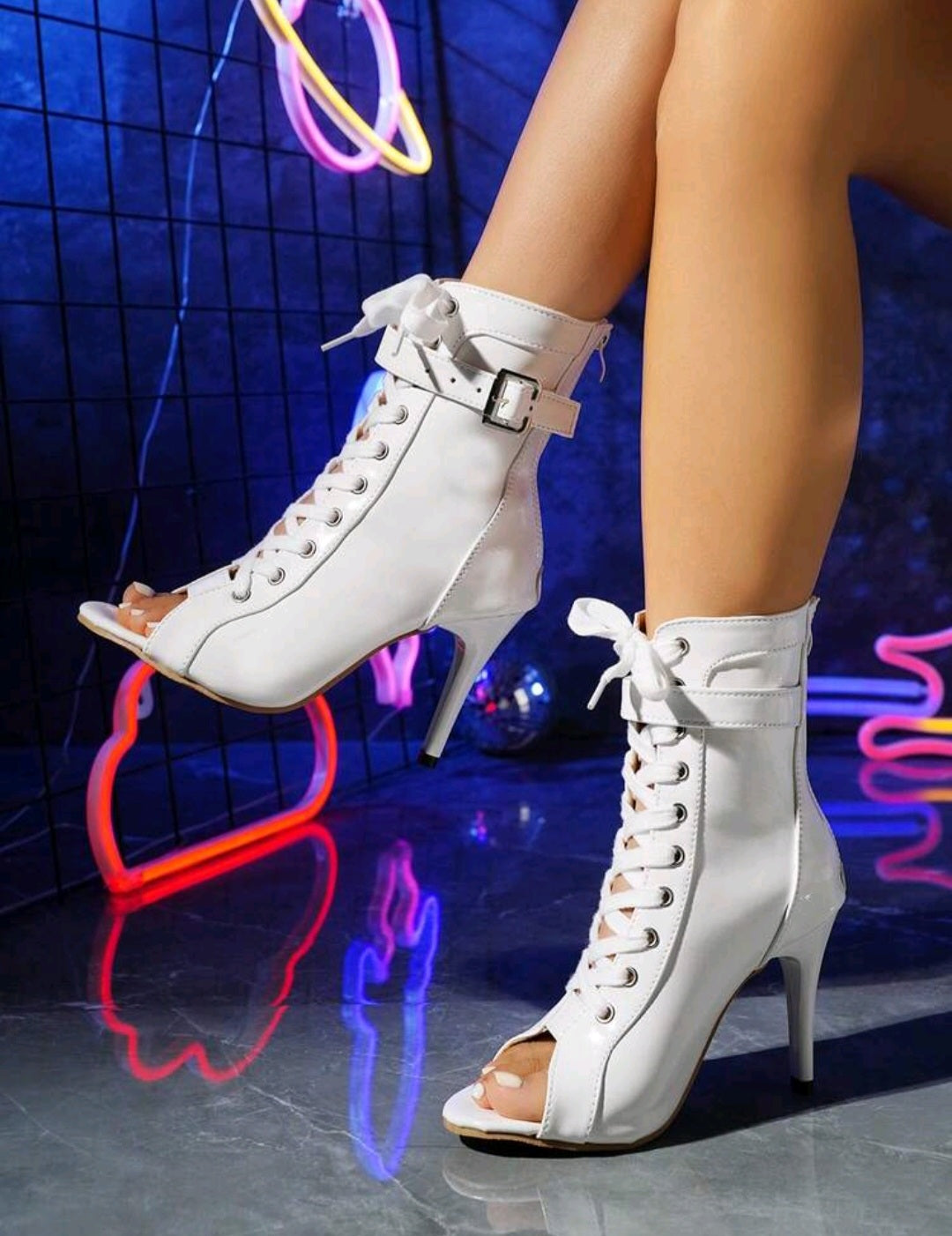 Sexy Lace-Up Ankle Boots – Open Toe High Heel Booties for Women