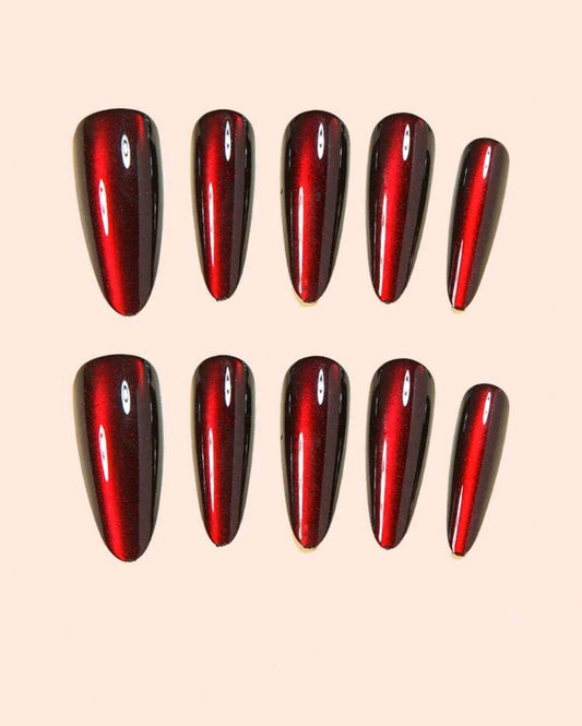Rote Ombre Cat Eye Press-On Nails – Glänzendes Stiletto-Set