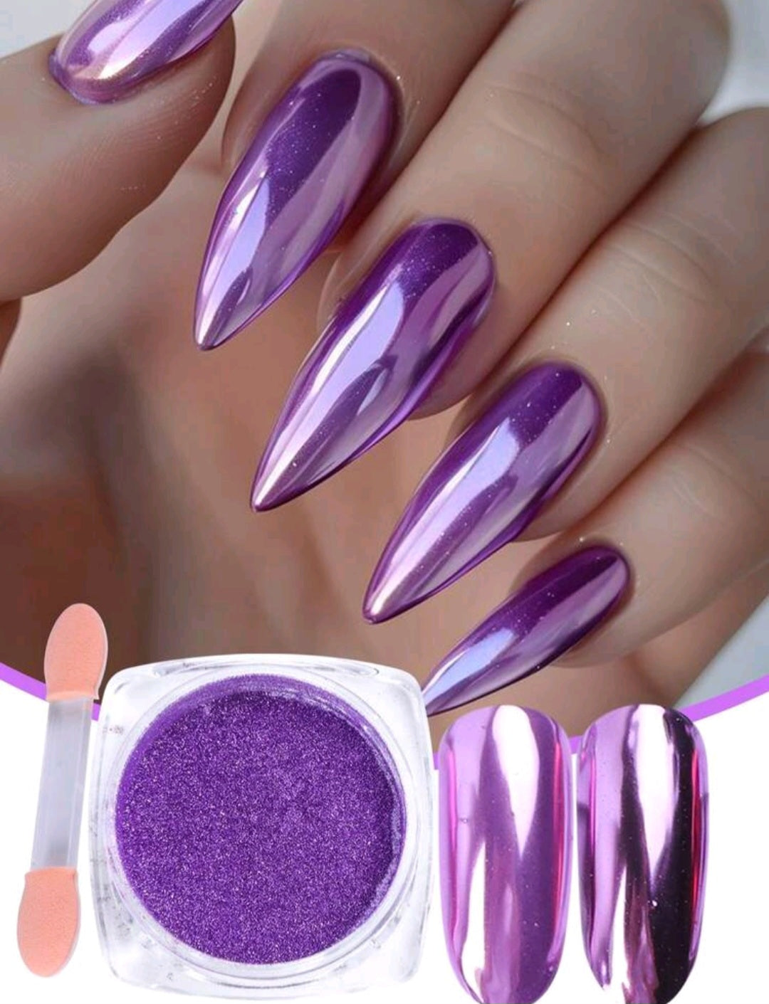 Purple Chrome Nail Powder Kit – Mirror Effect Metallic Shine