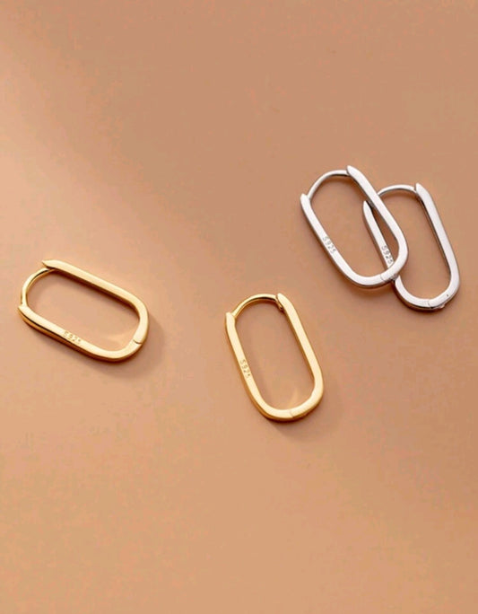 S925 Earrings Sterling Silver Gold Plated Hollow Oval Hoop Earrings