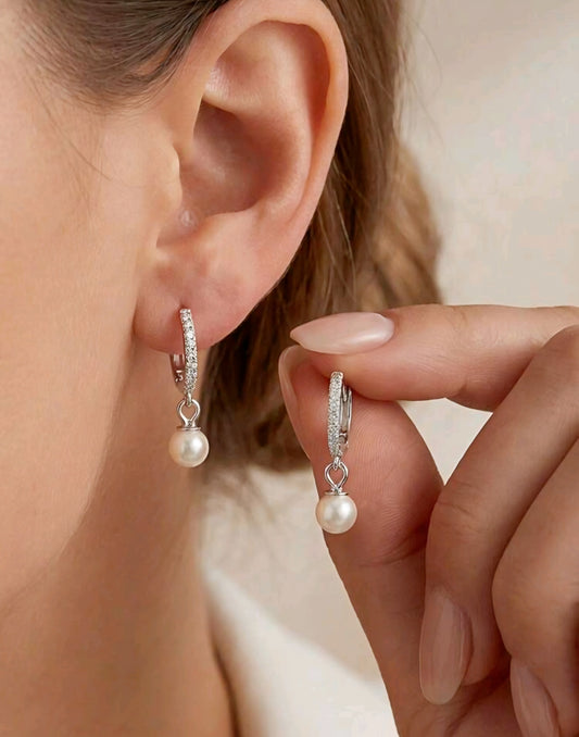 925 Sterling Silver Pearl Earrings For Women , Gold and Silver Earrings