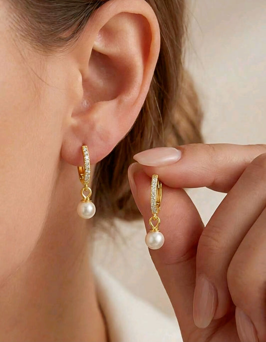 925 Sterling Silver Pearl Earrings For Women , Gold and Silver Earrings