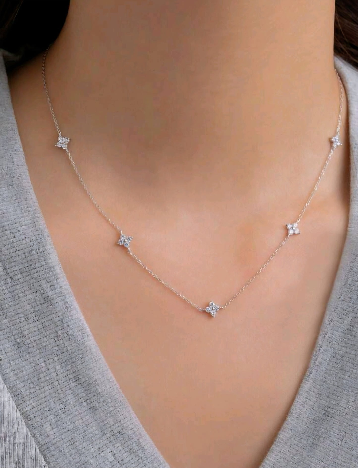925 Sterling Silber - Gold Halskette Blume
