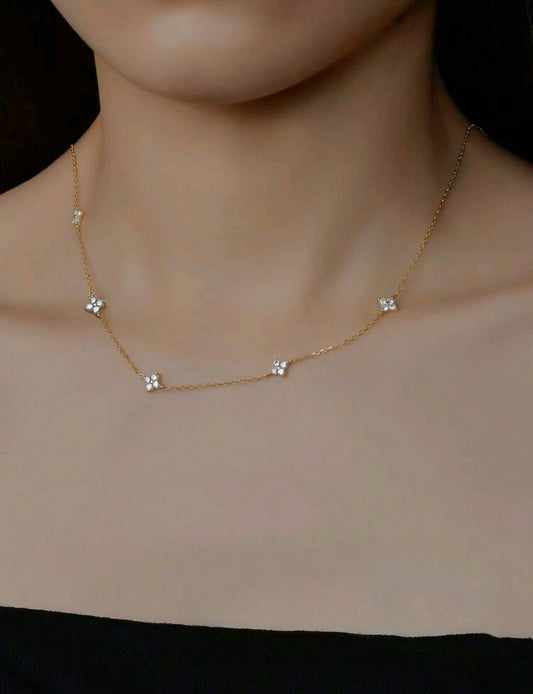 925 Sterling Silver - Gold Necklace Flower