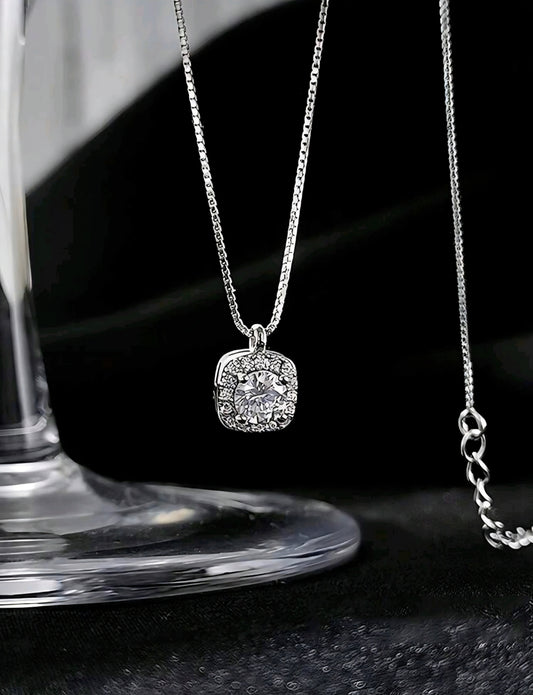 s925 Sterling Silver - Gold minimalist Square Cubic Zurconia Necklace