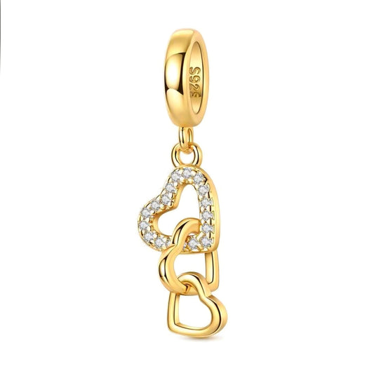 925 Gold Triple Heart Charm – Elegant & Timeless Jewelry for Bracelets & Necklaces