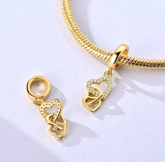 925 Gold Triple Heart Charm – Elegant & Timeless Jewelry for Bracelets & Necklaces