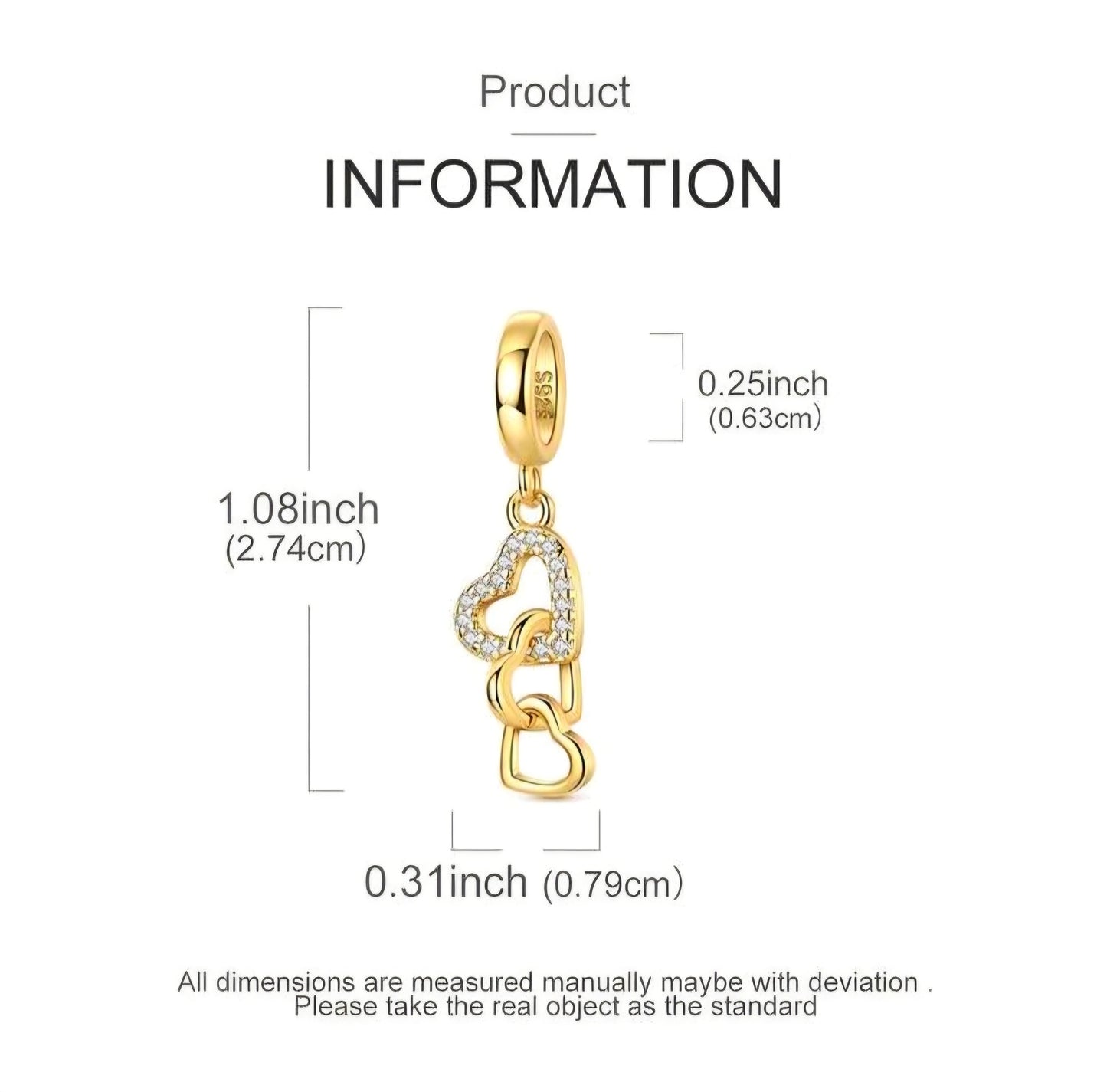 925 Gold Dreifach-Herz-Anhänger – Eleganter & Zeitloser Schmuck für Armbänder & Halsketten