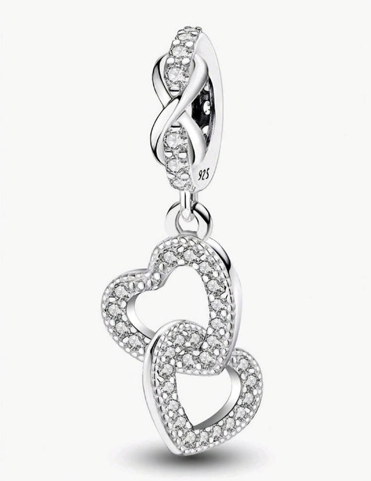 925 Sterling Silver Double Heart Charm – Elegant & Timeless Jewelry for Bracelets & Necklaces