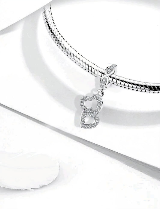 925 Sterling Silver Double Heart Charm – Elegant & Timeless Jewelry for Bracelets & Necklaces