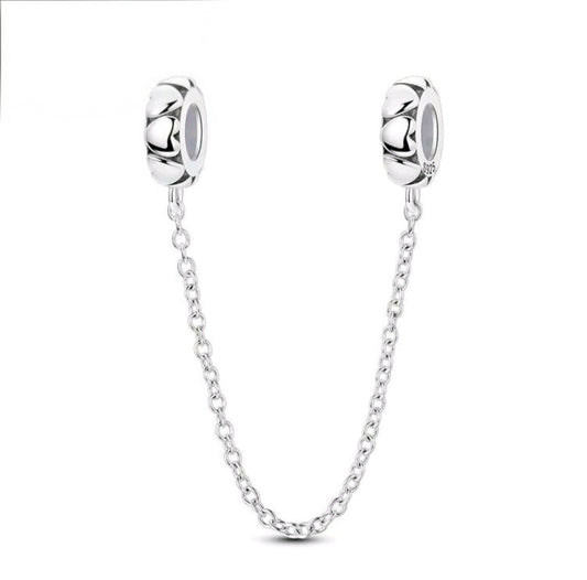 Heart Safety Chain Charm – 925 Sterling Silver Bracelet Connector