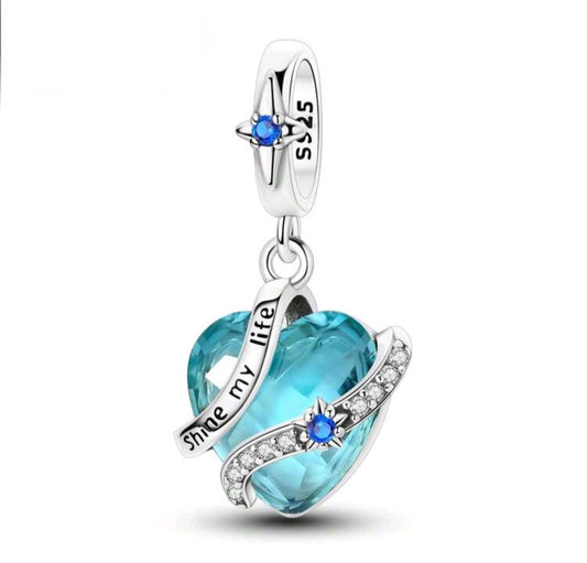 925 Sterling Silver Shine My Life Blue Heart Charm – Elegant & Timeless Jewelry for Bracelets & Necklaces