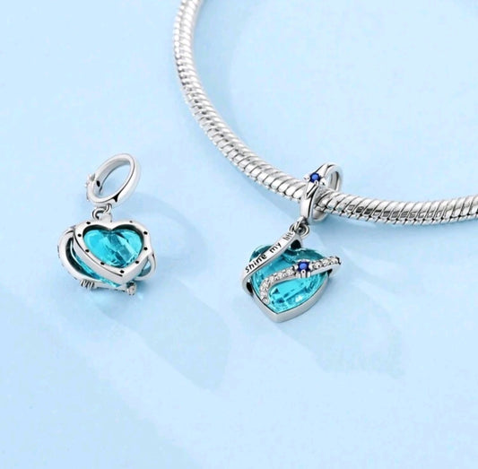 925 Sterling Silver Shine My Life Blue Heart Charm – Elegant & Timeless Jewelry for Bracelets & Necklaces