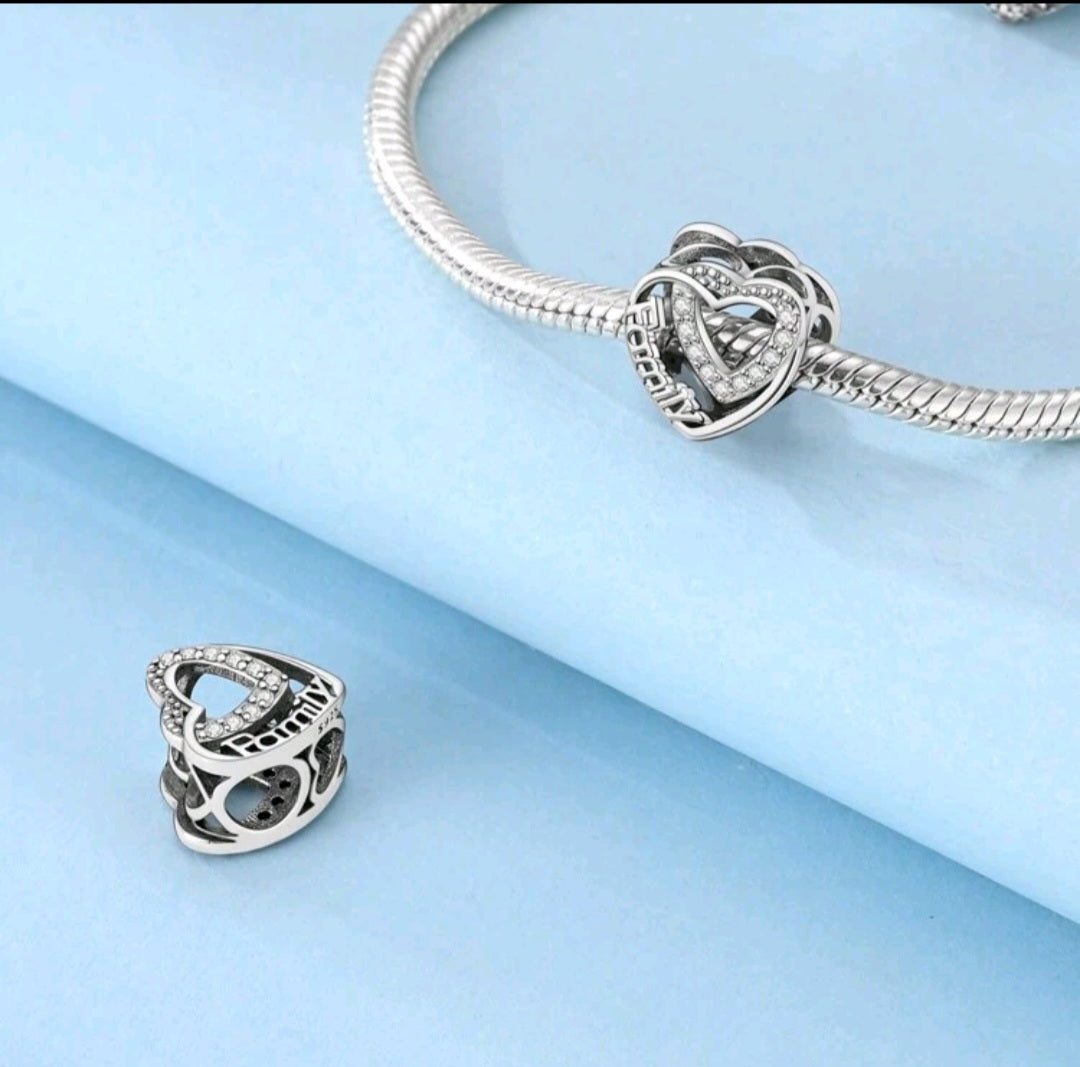 925er Sterling Silber Familien-Herz-Anhänger – Eleganter & zeitloser Schmuck für Armbänder & Halsketten