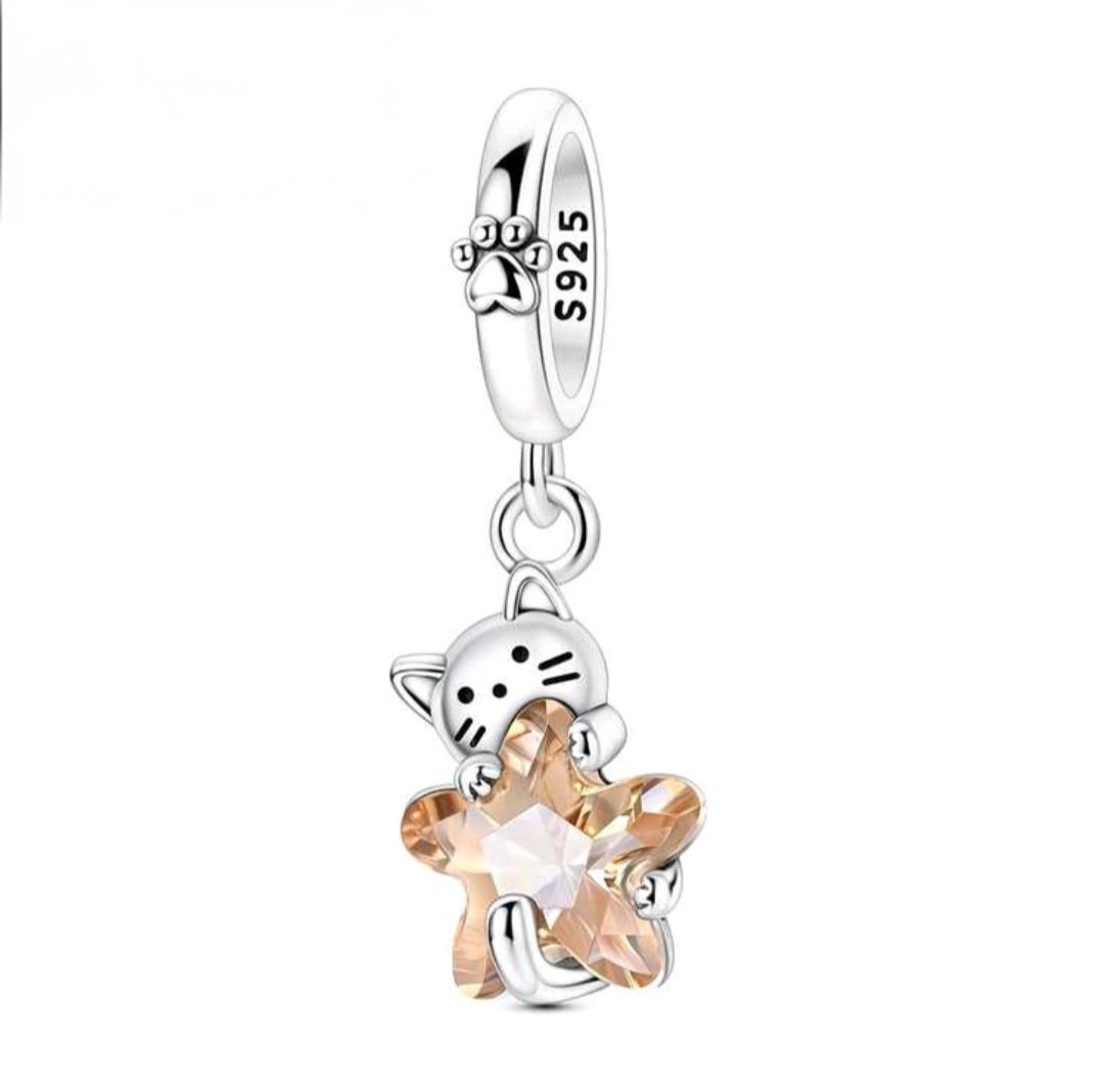 925er Sterling Silber Stern Katzen Anhänger – Eleganter & Zeitloser Schmuck für Armbänder & Halsketten