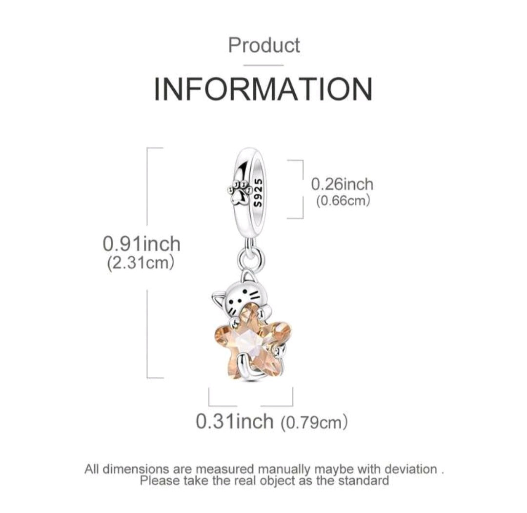 925er Sterling Silber Stern Katzen Anhänger – Eleganter & Zeitloser Schmuck für Armbänder & Halsketten