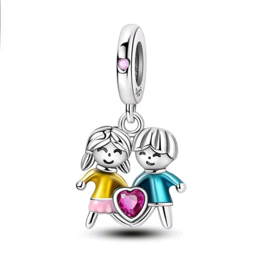 925 Sterling Silver Heart Couple Charm – Elegant & Timeless Jewelry for Bracelets & Necklaces