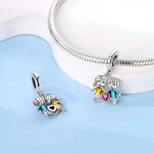 925 Sterling Silver Heart Couple Charm – Elegant & Timeless Jewelry for Bracelets & Necklaces