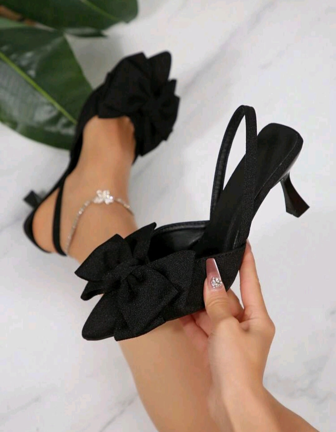 Elegant Satin Bow Slingback Heels for Women – Pointed Toe High Heels