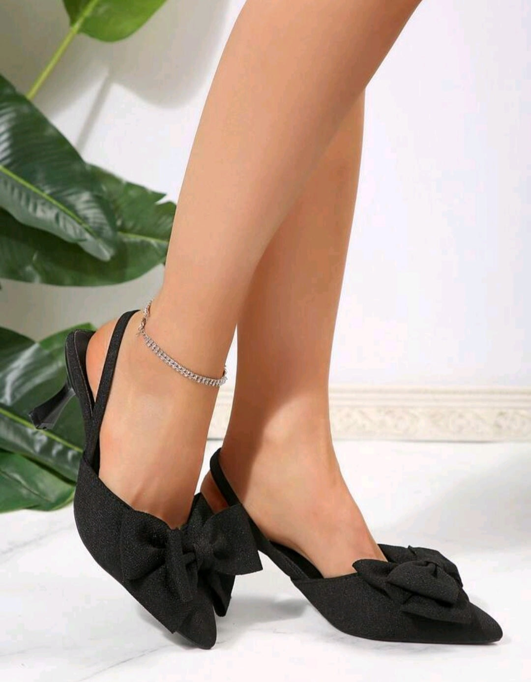 Elegant Satin Bow Slingback Heels for Women – Pointed Toe High Heels