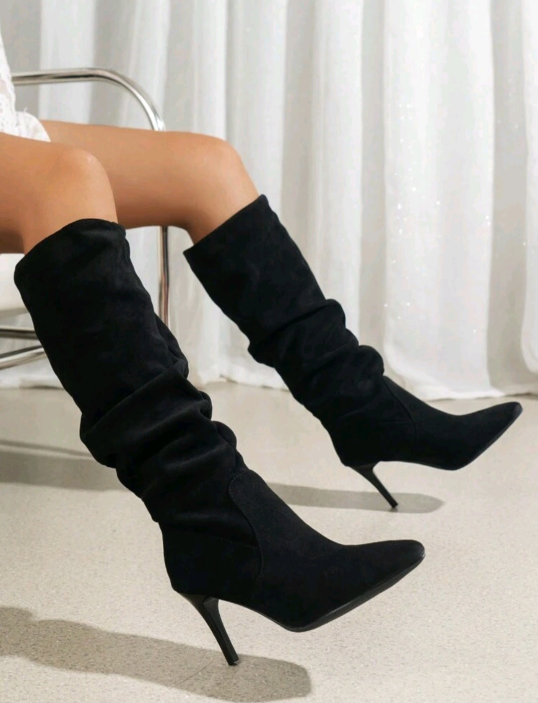 Slouchy Knee-High Boots for Women – Pointed Toe High Heel Boots