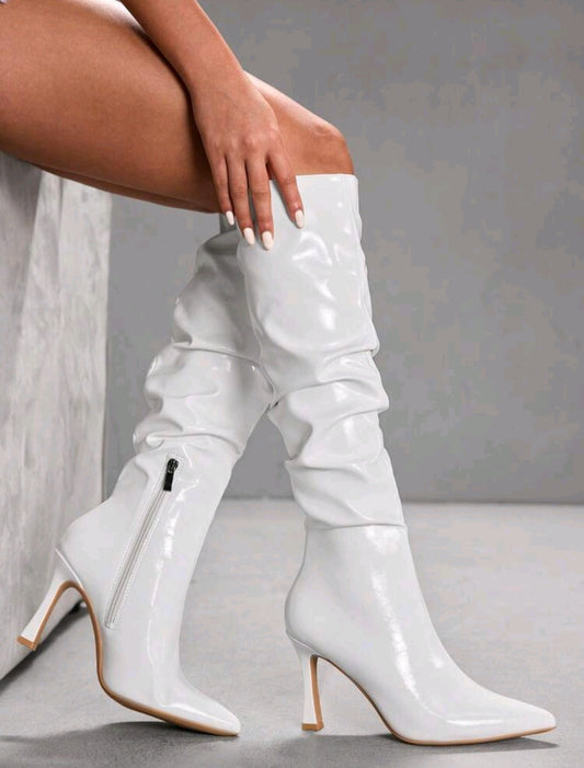 Elegante kniehohe Stiefel mit hohem Absatz für Damen – Modestiefel mit spitzer Zehenpartie