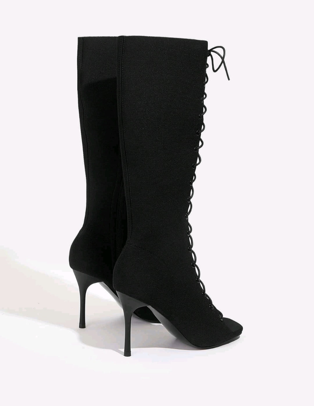 Sexy Lace-Up Knee-High Boots – Open Toe High Heel Sandals