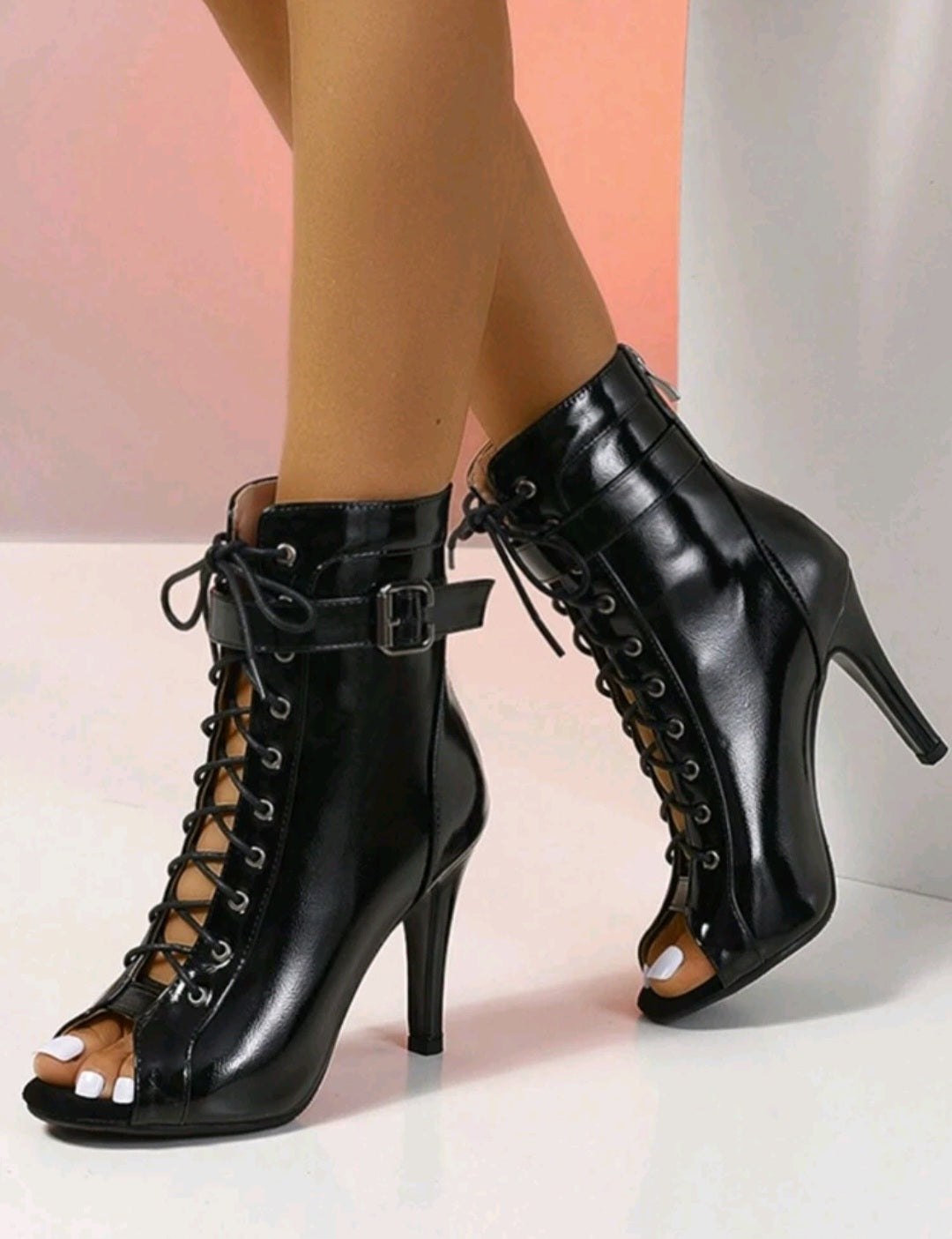 Sexy Lace-Up Ankle Boots – Open Toe High Heel Booties for Women