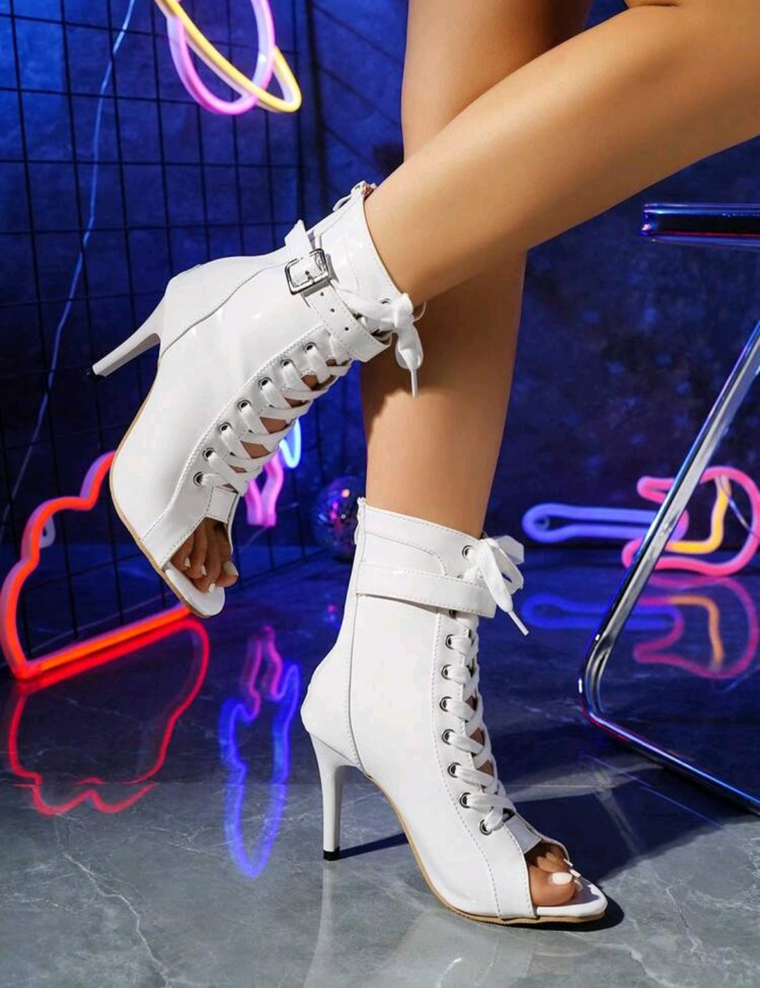 Sexy Lace-Up Ankle Boots – Open Toe High Heel Booties for Women