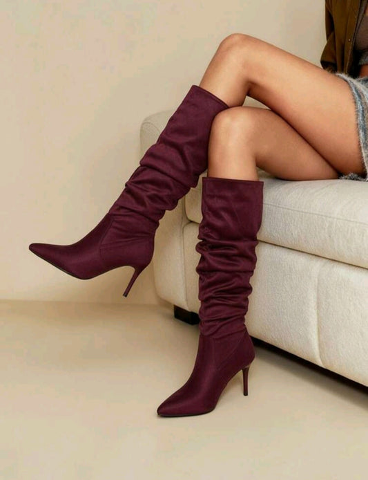 Trendige Slouchy Kniehohe Stiefel – Elegante High Heels mit spitzer Zehenpartie für Damen