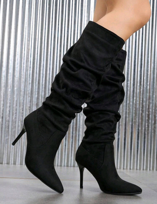 Trendige Slouchy Kniehohe Stiefel – Elegante High Heels mit spitzer Zehenpartie für Damen