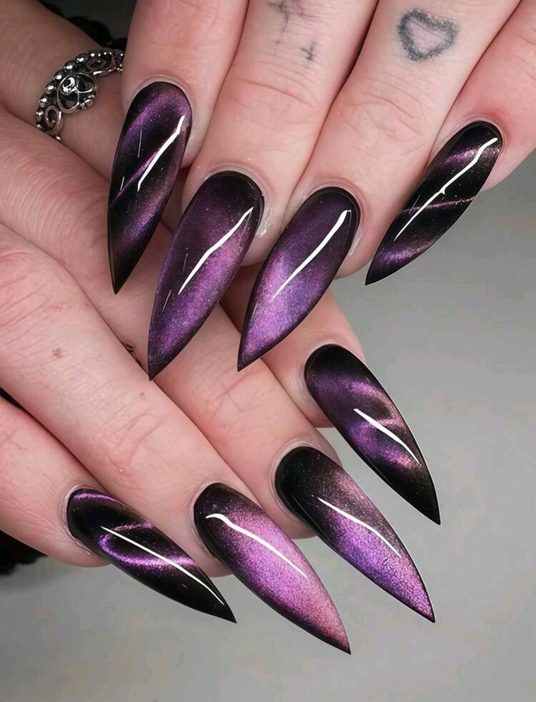 Luxury Cat Eye Press-On Nails – Purple Galaxy Stiletto Set