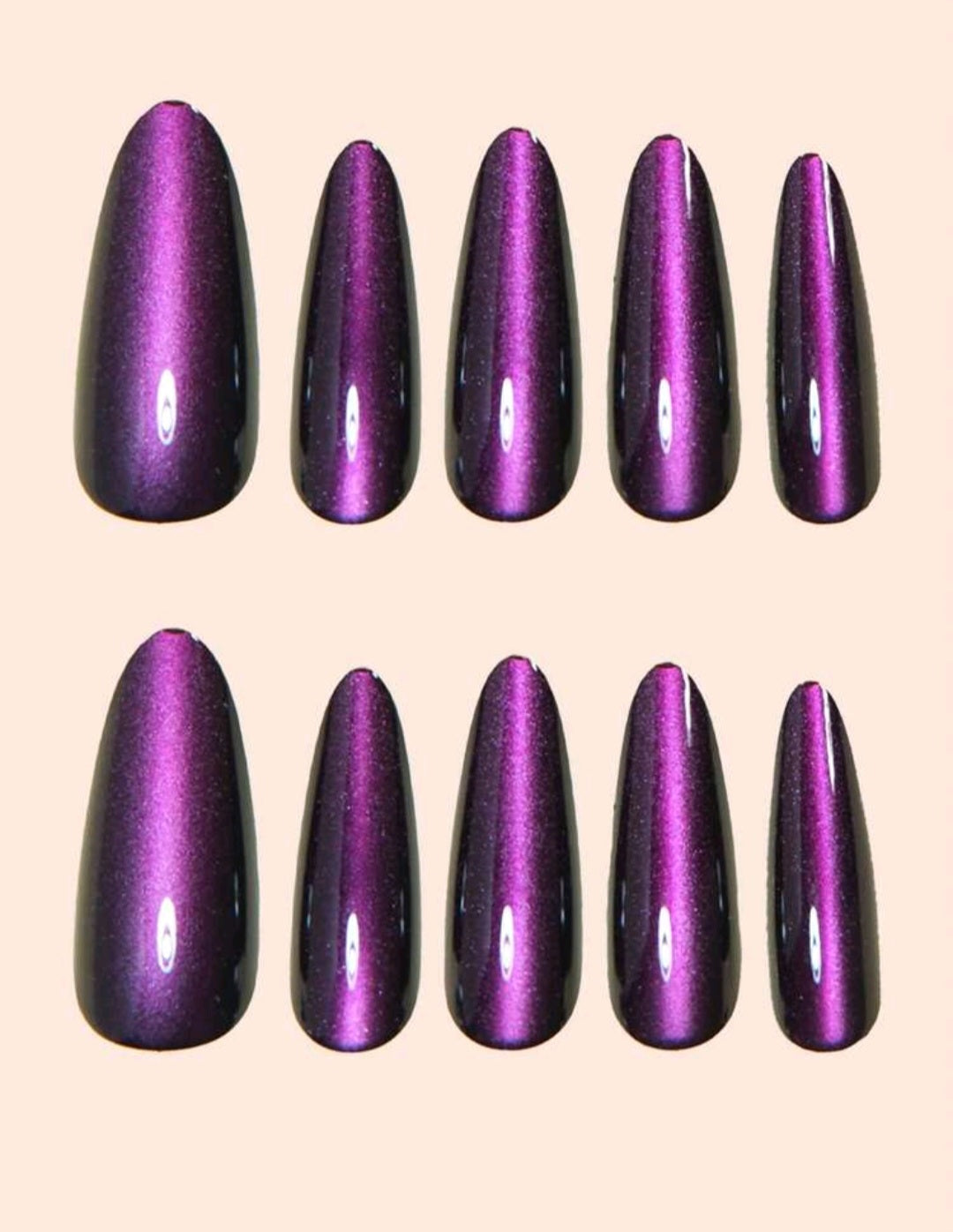 Luxury Cat Eye Press-On Nails – Purple Galaxy Stiletto Set