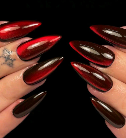 Rote Ombre Cat Eye Press-On Nails – Glänzendes Stiletto-Set