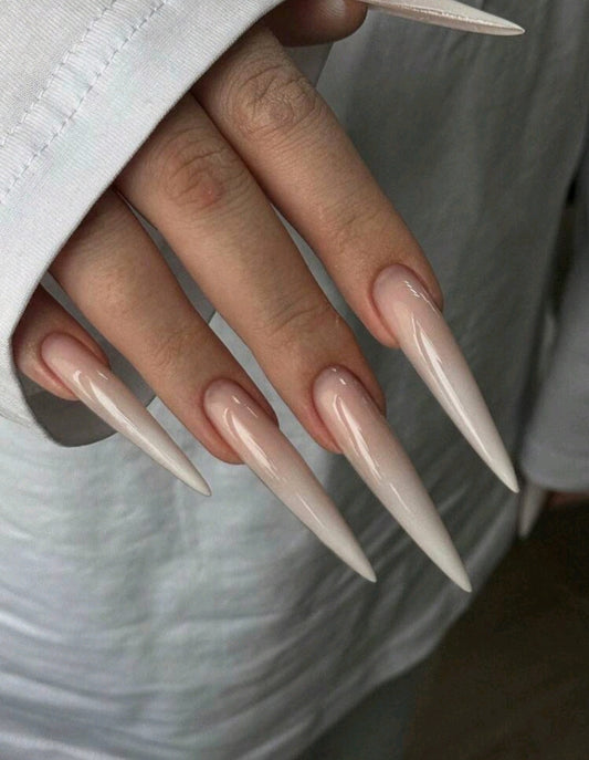 Ombre Nude Press-On Nails – Langes Stiletto Glanz-Set