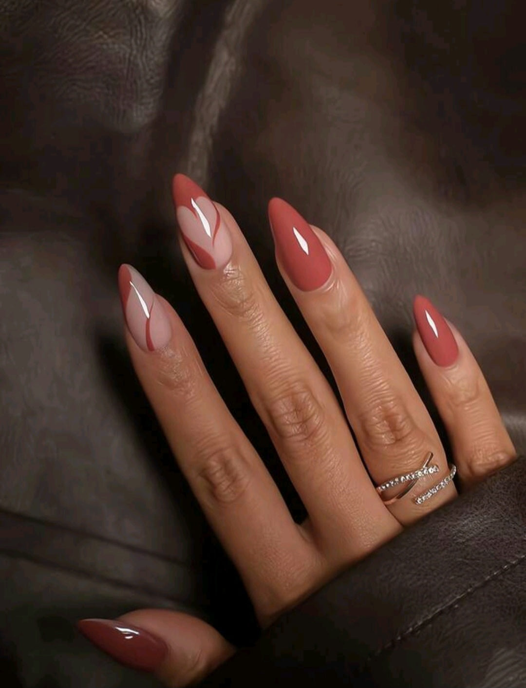 Elegant Red French Tip Press-On Nails – Glossy Almond Shape Set