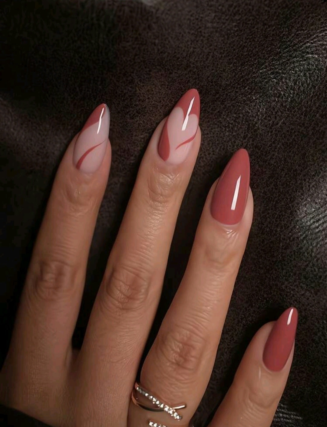 Elegant Red French Tip Press-On Nails – Glossy Almond Shape Set