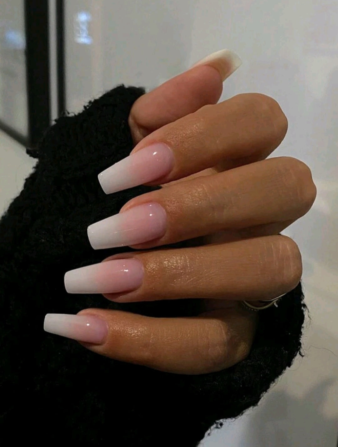 Classic French Ombre Press-On Nails – Soft Pink to White Coffin Set