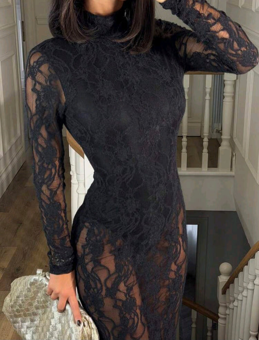 Black Lace Maxi Dress – Backless Elegant Night Style
