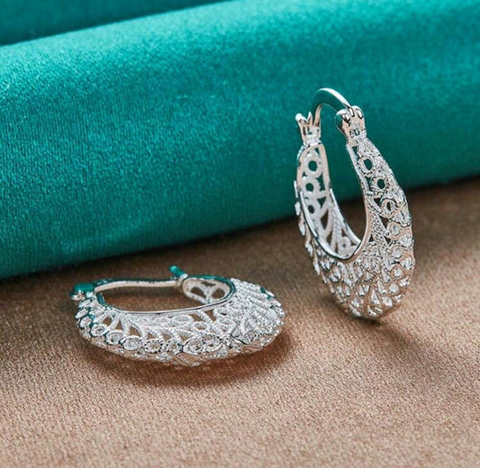 925 Silver Round Earrings For Women Sterling Silver Plated High Quality Jewerly