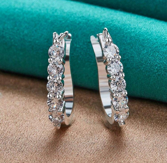 925 Earrings sterling silver plated crystal hoop earrings for women