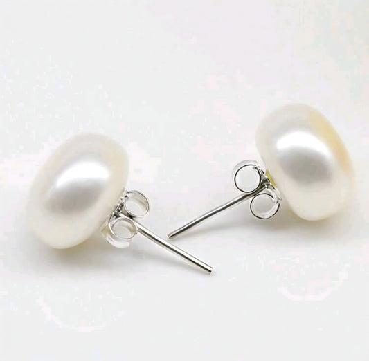 S925 6-7mm Pearl Stud Earrings - Simple Elegance Flat Round