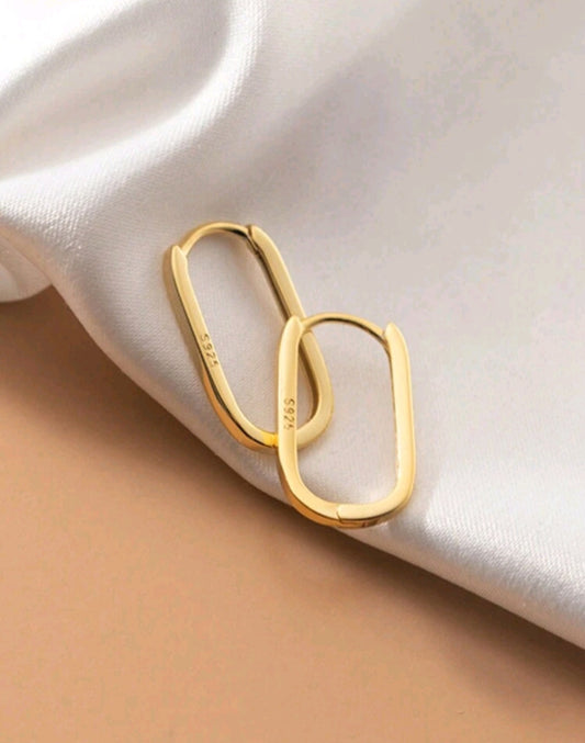 S925 Earrings Sterling Silver Gold Plated Hollow Oval Hoop Earrings